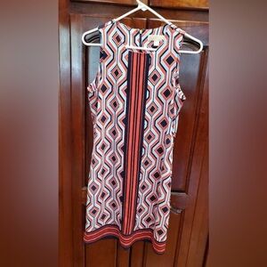 Michael Kors sleeveless geometric print dress with stripe trim. Sz.M